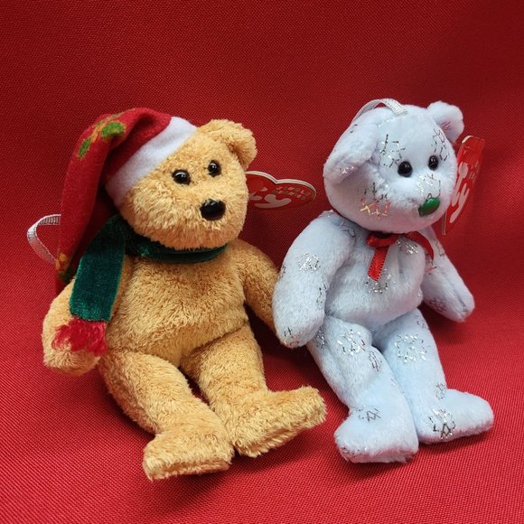 Flaky The Bear and 2003 Holiday Teddy Bear Jingle Beanies Set of 2 Christmas Plu - Picture 6 of 12